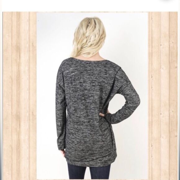 SPLENDID Zipper Sides Long Sleeve Heathered Relaxed Top in Charcoal Small - Picture 3 of 4